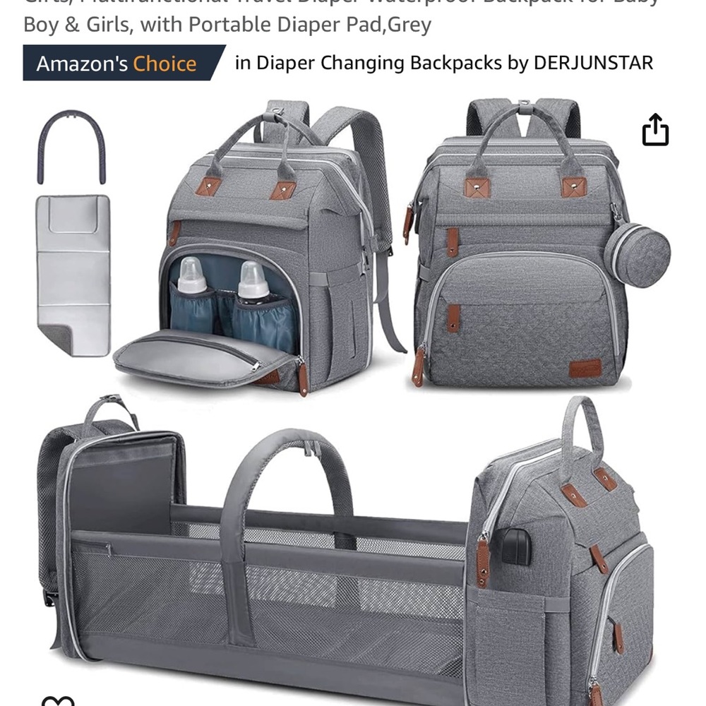 Grey diaper bag with extendable mat perfect condition